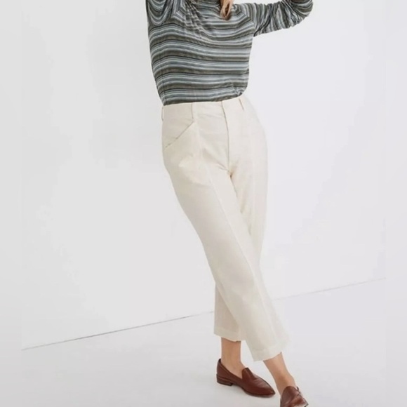 Madewell High Rise Seamed Tapered Pants Straight Leg Comfy  Neutral Cream 10 - Picture 1 of 15